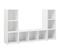 mtlskopl Lot de 3 Meubles TV Blanc, Banc TV Modulable en Bois d'Ingénierie avec 3 Compartiments, Meuble Bas de Salon Horizontal ou Vertical pour Rangement, 107 x 35 x 37 cm