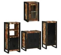 mtlskopl Lot de 4 meubles de salle de bain en bois recyclé massif 55 x 35 x 60 cm - Complet avec meuble sous-lavabo et armoires murales - Design moderne - Cadre en métal robuste pour petites et