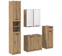 mtlskopl Lot de 4 meubles de salle de bain en chêne artisanal - 64,5 x 33,5 x 59 cm - Design moderne avec meuble sous lavabo et armoire miroir pour petites salles de bain