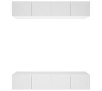 mtlskopl Lot de 4 Meubles TV Suspendus Blancs 80x30x30 cm, Meuble TV Mural en Bois d'Ingénierie avec Portes Abattantes pour Salon et Séjour, Meuble Bas de Rangement Flottant