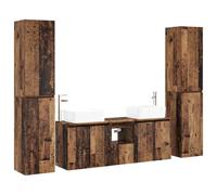 mtlskopl Lot de 5 meubles de salle de bain suspendus aspect bois vieilli | Le kit mural crée un sol libre dans la salle de bain, avec un montage flexible de porte et cinq éléments pour un ordre
