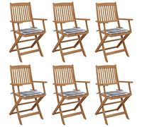 mtlskopl Lot de 6 chaises de jardin pliantes en bois d'acacia massif - 54 x 61 x 88 cm - Avec rembourrage de 40 x 40 cm - Coussin d'assise - Motif à carreaux gris - Pliable - Pour jardin, terrasse