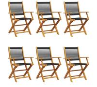 mtlskopl Lot de 6 chaises de jardin pliantes en bois d'acacia massif avec accoudoirs, noires, 54 x 57 x 91 cm, pour jardin, terrasse, balcon, extérieur