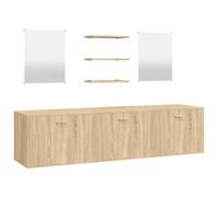 mtlskopl Lot de 6 meubles de salle de bain aspect chêne en bois - Meuble de lavabo mural - 180 x 45 x 45 cm - Avec 2 miroirs et 3 étagères - Ensemble de meubles de salle de bain modernes