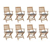 mtlskopl Lot de 8 chaises de jardin pliantes avec coussin - En bois d'acacia massif - Design moderne - Durable et peu encombrant - Pour balcon, terrasse, cour