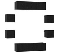 mtlskopl Lot de 8 meubles TV muraux - Meuble TV bas moderne - 120 x 30 x 30 cm - En bois - Étagère suspendue modulaire en chêne noir pour salon et accessoires multimédias