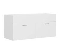 mtlskopl Meuble de lavabo - Blanc - 100 x 38,5 x 46 cm - Matériau du bois - Design moderne - Plaque en bois robuste - Étagère pour serviettes et cosmétiques - Pour toilettes d'invités et petites