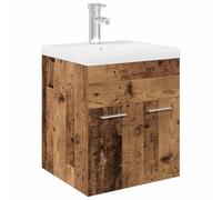 mtlskopl Meuble de lavabo en matériau dérivé du bois avec lavabo en céramique 41 x 38,5 x 46 cm Vieillis blanc pop-up avec trop-plein Robinet chaud/froid Meuble de salle de bain moderne pour petites