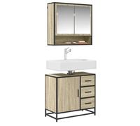 mtlskopl Meuble de salle de bain en chêne Sonoma 65 x 33 x 60 cm - Design rétro - Avec cadre en métal - Pour petites salles de bains