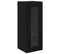 mtlskopl Meuble Mural de Rangement avec Porte en Verre, Vitrine Murale Suspendue en Bois pour Salon et Cuisine, Cabinet Moderne Gain de Place, Chêne Noir, 34,5 x 34 x 90 cm