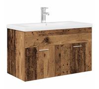 mtlskopl Meuble sous-lavabo avec bac encastrable en bois recyclé 90 x 38,5 x 46 cm - En céramique - Blanc - Montage mural - Bonde pop-up - Robinet chaud/froid pour petites salles de bains