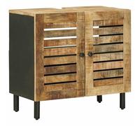 mtlskopl Meuble sous lavabo marron noir 62 x 33 x 58 cm - Meuble sous lavabo en bois massif de manguier - Armoire de salle de bain sur pied avec 2 portes et boutons en laiton pour la salle de bain