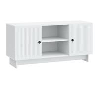 mtlskopl Meuble TV - 102 x 34,5 x 50 cm - Blanc - Meuble TV bas en bois - Buffet vintage avec 2 portes, poignées en métal et étagères réglables pour le salon