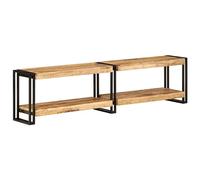 mtlskopl Meuble TV 160x30x40 cm en Bois de Manguier Massif et Métal, Banc TV de Salon Style Industriel Moderne avec Étagères de Rangement et Cadre Métallique Robuste