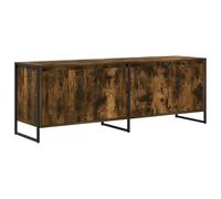 mtlskopl Meuble TV Chêne Fumé 140 cm, Banc TV en Bois d'Ingénierie avec 4 Portes, Buffet Bas de Salon Style Industriel et Moderne, Console Multimédia pour Téléviseur et Rangement