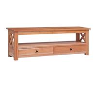 mtlskopl Meuble TV en Bois d'Acajou Massif 120x30x40 cm, Banc de Télévision Style Vintage avec 2 Tiroirs et 1 Étagère pour Salon, Buffet Bas avec Finition Naturelle