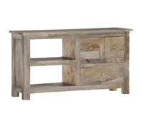mtlskopl Meuble TV en Bois de Manguier Massif 100x30x55 cm, Buffet Bas Rétro avec 3 Tiroirs et 2 Étagères, Banc de Télévision Vintage pour Salon, Finition Chêne Gris