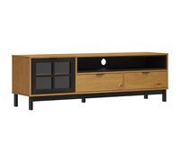 mtlskopl Meuble TV en pin massif 158 x 40 x 50 cm, meuble TV bas avec porte en verre et 2 tiroirs, table TV de style maison de campagne pour salon, meuble TV aspect chêne série FLAM