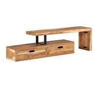 mtlskopl Meuble TV Extensible en Bois d'Acacia Massif et Métal, Banc Bas de Salon Modulable (118-200) x 30 x 40 cm, Support Téléviseur avec Rangement pour Séjour et Entrée