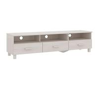 mtlskopl Meuble TV HAMAR Blanc 158x40x40 cm en Bois Massif de Pin et MDF, Buffet Bas de Salon avec 3 Tiroirs et 3 Compartiments Ouverts, Banc TV avec Trou Passe-Câbles