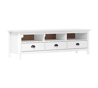 mtlskopl Meuble TV Hill Range en Bois de Pin Massif Blanc, Banc Télévision Style Rétro pour Salon avec 3 Tiroirs et 3 Compartiments, Support TV Robuste 158 x 40 x 47 cm