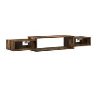 mtlskopl Meuble TV mural Lowboard étagère TV flottante en bois 140 x 28 x 21 cm Étagère murale multimédia avec 3 compartiments ouverts pour salon, chêne fumé