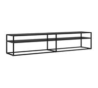 mtlskopl Meuble TV Noir en Verre Trempé et Acier 200x40x40,5 cm, Banc TV Design pour Salon, Support Télévision avec Étagère de Rangement pour Appareils Multimédia et DVD