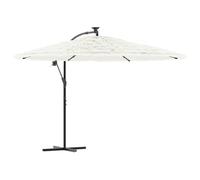 mtlskopl Parasol de Jardin en Paille avec Manivelle Blanc 269x269x235 cm | Toile en polyester blanc et dessus en paille 6 couches avec pied croise 100x100 cm pour ombre sur la terrasse et le jardin.