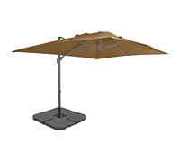 mtlskopl Parasol Deporté 4x3m avec Pied Leste Inclinable Pivotant 360 | Protection UV optimale sur terrasse ou jardin avec grande toile taupe et 4 dalles de lestage a remplir d eau ou sable.