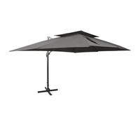 mtlskopl Parasol Déporté Jardin 400x300 cm Double Toit Anthracite | Protection solaire optimale pour terrasse et jardin avec mât orientable à 360 degrés, manivelle fluide et structure solide.
