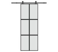 mtlskopl Porte coulissante avec ferrure, 76 x 205 cm, porte coulissante en verre mat, cadre en aluminium, noir, porte intérieure, kit complet avec rail et butoir pour salon, couloir, bureau