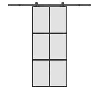mtlskopl Porte coulissante avec kit de ferrure, 90 x 205 cm, porte coulissante moderne en verre trempé et aluminium, noir mat, porte de chambre peu encombrante, avec rail coulissant et butoir de porte