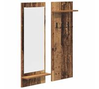 mtlskopl Porte-Manteau Mural avec Miroir et 2 Étagères de Rangement, Patère Murale en Bois d'Ingénierie pour Entrée et Couloir, Style Industriel Bois Ancien, 70 x 10 x 90 cm