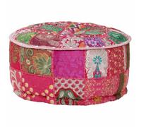 mtlskopl Pouf rond en coton fait à la main en patchwork Rose 40 x 20 cm | Coussin de sol fait à la main avec des broderies colorées de style indien bohème pour le salon et la chambre à coucher.