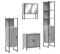 mtlskopl Sonoma Ensemble de 4 meubles de salle de bain gris 60 x 30 x 185,5 cm avec armoire à miroir, meuble sous-lavabo, 2 armoires de salle de bain, peu encombrant, robuste, moderne pour petites