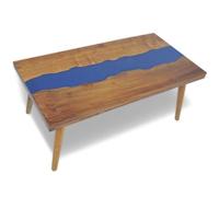 mtlskopl Table basse en teck et résine bleue 100 x 50 x 40 cm | Accent élégant pour le salon : le bois de teck robuste rencontre un insert en résine bleue fluide pour des pièces uniques.