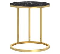 mtlskopl Table d'appoint Ronde 45 cm, Design Moderne Doré et Effet Marbre Noir, Plateau en Verre Trempé et Cadre en Métal Robuste, Bout de Canapé Élégant pour Salon et Chambre, H 58 cm