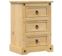 mtlskopl Table de Chevet Corona en Bois de Pin Massif, Table de Nuit avec 3 Tiroirs, Bout de Canapé Rustique pour Chambre ou Salon, Finition Cire de Miel, 45 x 35 x 64 cm