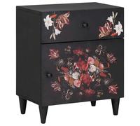 mtlskopl Table de chevet en bois de manguier massif avec tiroir, table d'appoint colorée au design floral avec boutons en laiton, console de chevet décorative, 50 x 33 x 60 cm
