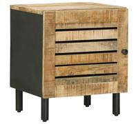 mtlskopl Table de chevet en bois massif de mangue, naturel, 40 x 33 x 46 cm | Table de lit compacte pour chambre à coucher avec porte, espace de rangement fermé et boutons élégants en laiton.