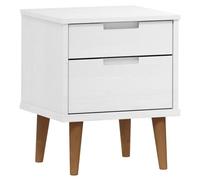 mtlskopl Table de chevet MOLDE blanche, table de chevet en pin massif, table d'appoint avec 2 tiroirs, design scandinave pour chambre à coucher, 40 x 35 x 48 cm