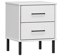 mtlskopl Table de chevet Oslo blanche, table de chevet en pin massif avec 2 tiroirs et pieds en métal, table d'appoint industrielle pour chambre à coucher, 40 x 35 x 48,5 cm