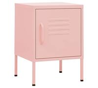 mtlskopl Table de Chevet Rose 35x35x51 cm en Acier, Table de Nuit en Métal avec 1 Étagère Réglable et Serrure, Petit Meuble d'Appoint Industriel pour Chambre et Salon