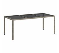mtlskopl Table de jardin 190 x 90 cm en polyrotin avec verre trempé - Table d'appoint d'extérieur - Table de balcon en gris pour jardin, terrasse, salon et salon