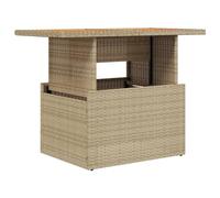 mtlskopl Table de jardin beige - 100 x 55 x 73 cm - En polyrotin - Hauteur réglable - Avec plateau en bois d'acacia - Design moderne - Pour jardin, terrasse, balcon, salon