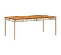 mtlskopl Table de jardin en polyrotin beige 180 x 90 x 75 cm avec plateau en bois d'acacia moderne pour balcon, table basse d'extérieur durable et résistante aux UV pour jardin, terrasse et petit