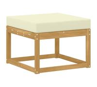 mtlskopl Tabouret d'extérieur en bois d'acacia massif blanc, tabouret de jardin modulaire avec coussin d'assise crème, extension de salon et repose-pieds pour terrasse et jardin, 59 x 59 x 37 cm