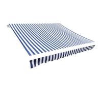 mtlskopl Toile de Rechange pour Auvent Terrasse Rayée Bleu Blanc 5x3 m | Tissu polyester enduit PU idéal pour ombre fraiche sur balcon et terrasse. Dimensions 480x295 cm avec cantonnière.