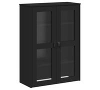 mtlskopl VIKEN Buffet haut noir 80 x 35 x 110 cm en bois avec 2 portes en verre, vitrine avec 3 étagères pour salon et chambre à coucher, design industriel