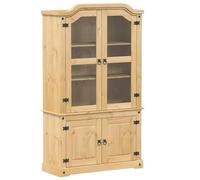 mtlskopl Vitrine en Bois de Pin Massif Corona, Armoire avec Portes Vitrées et Poignées Métalliques, Vaisselier Rustique pour Salon et Cuisine, Finition Miel, 103,5x42x180 cm